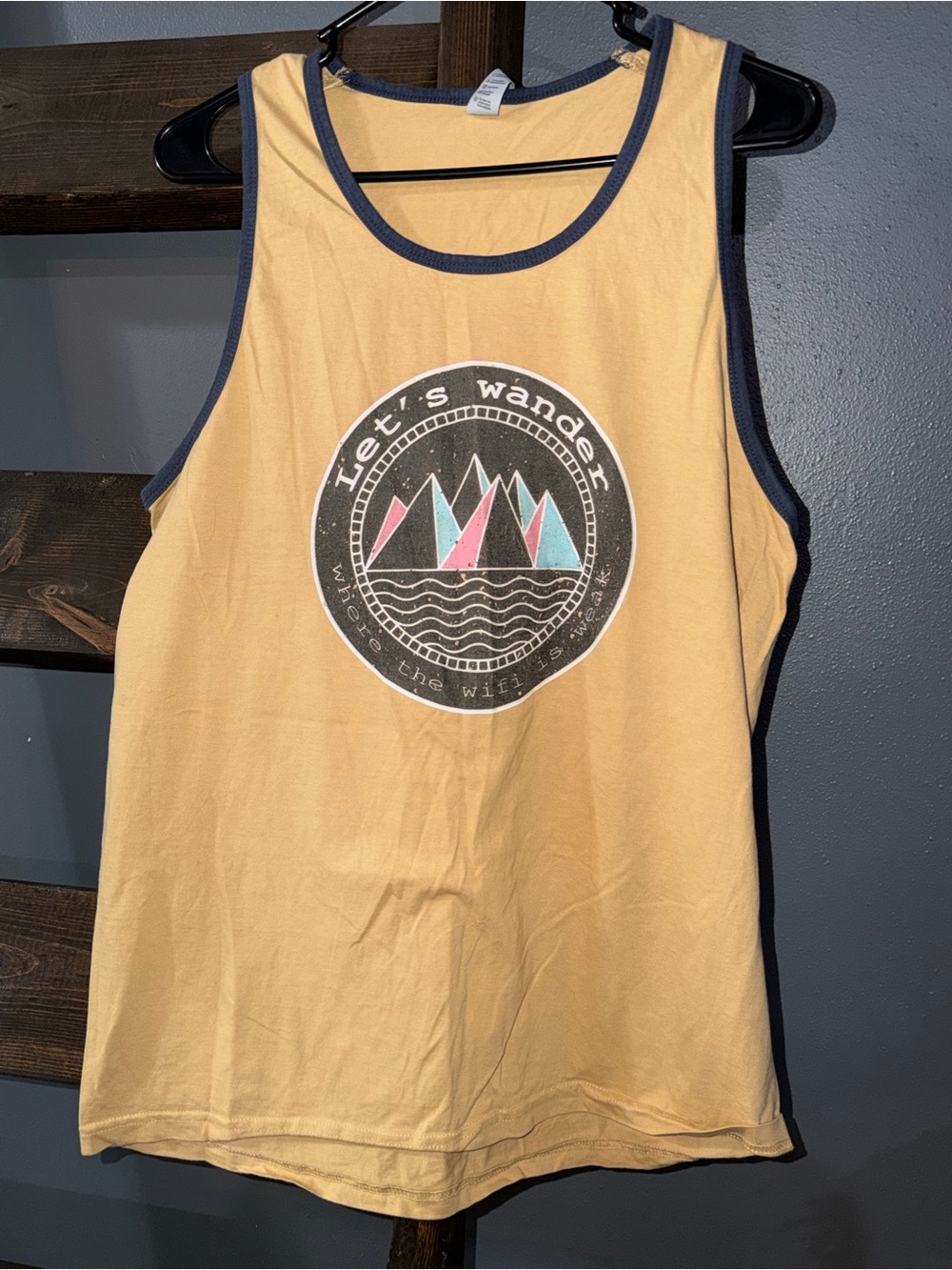 Let's Wander Kids Tank Top in Mustard with Navy Trim